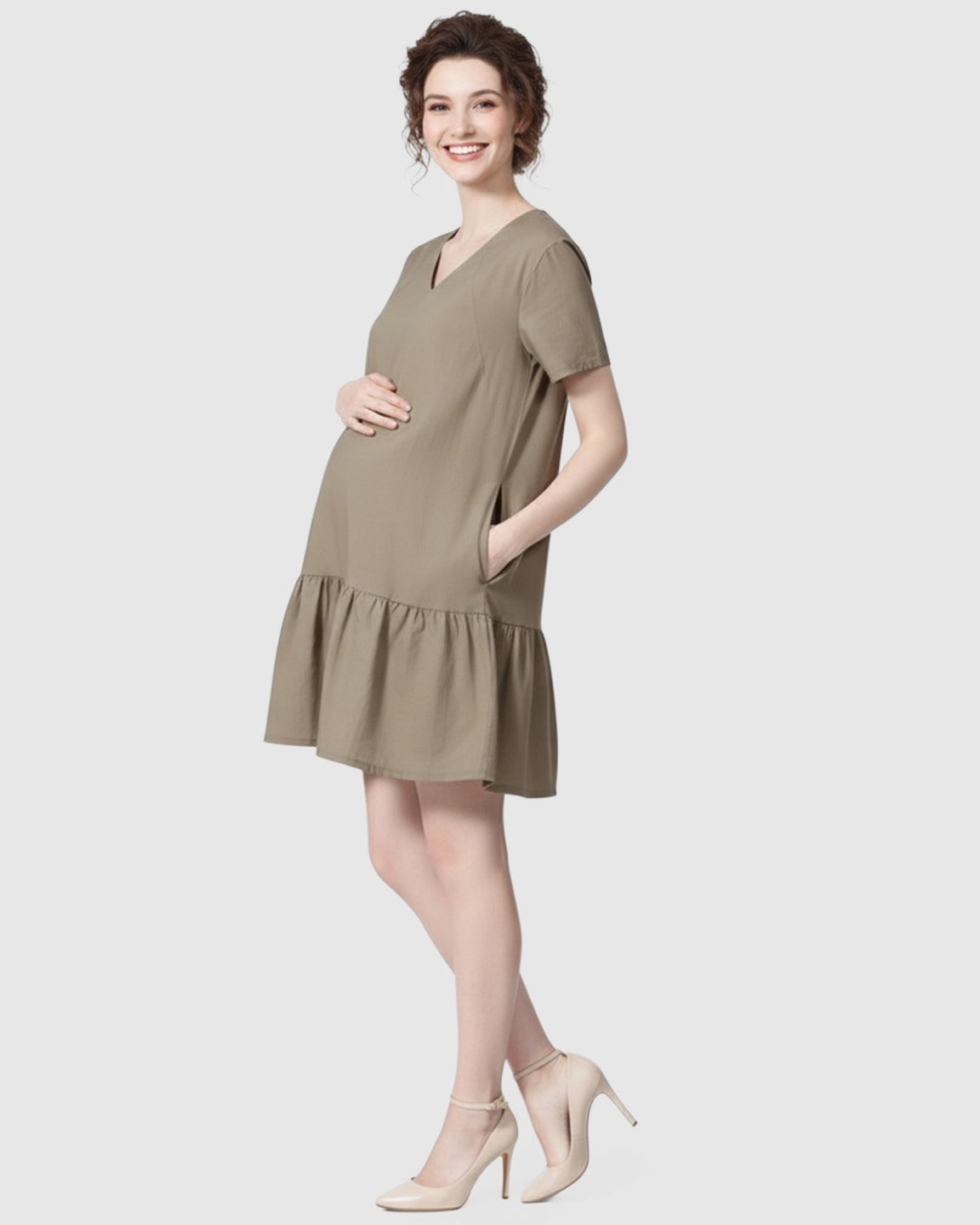 Ruffled Hem A-line Maternity & Nursing Dress