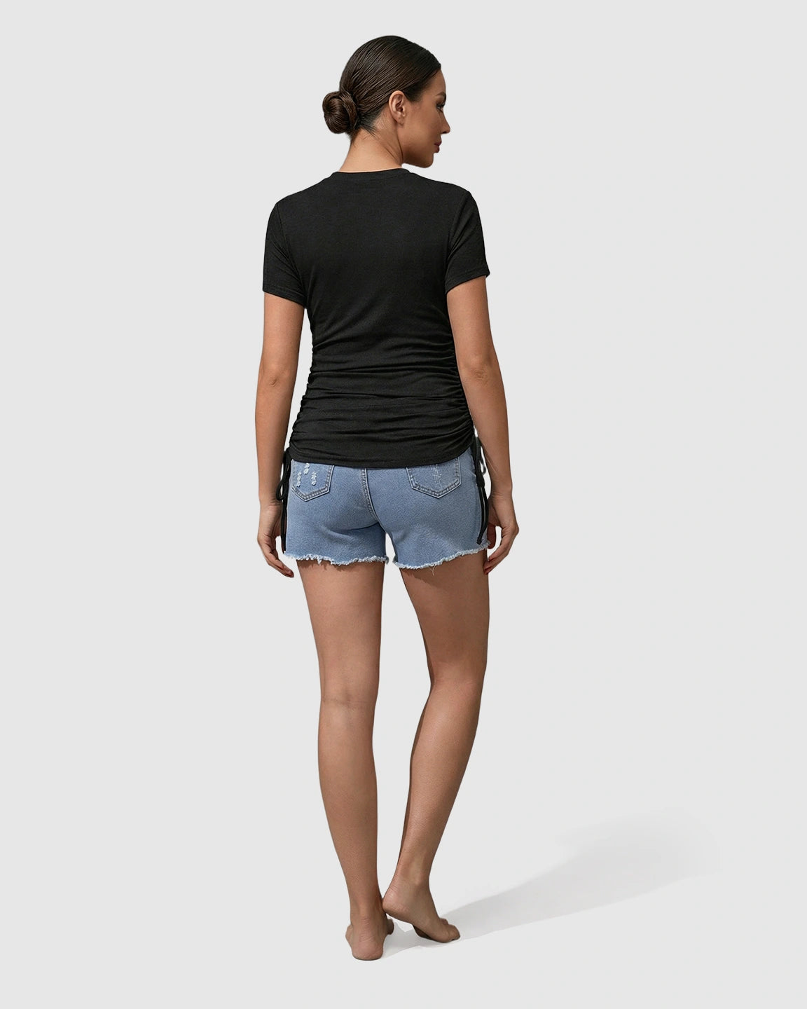 Ruched Waist Casual Maternity Top With Denim Shorts