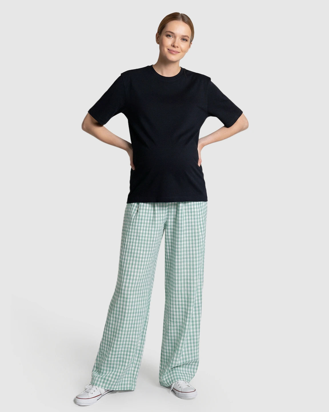 Plaid Print Wide-Leg Maternity Trousers