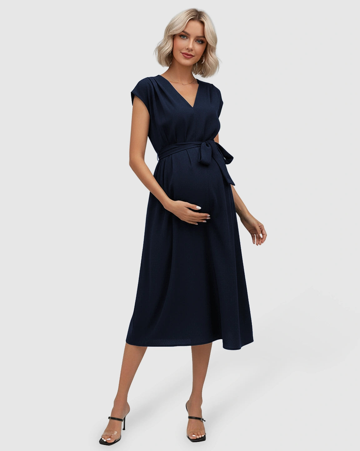 Tie-Waist V-Neck Maternity Midi Dress