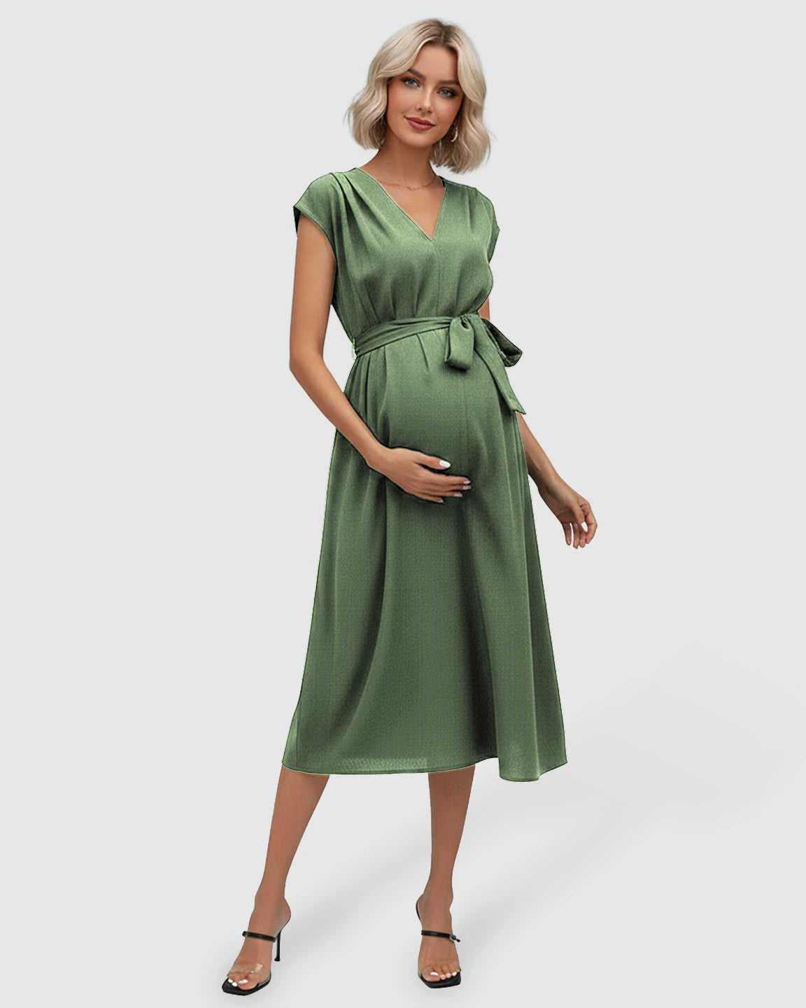 Tie-Waist V-Neck Maternity Midi Dress