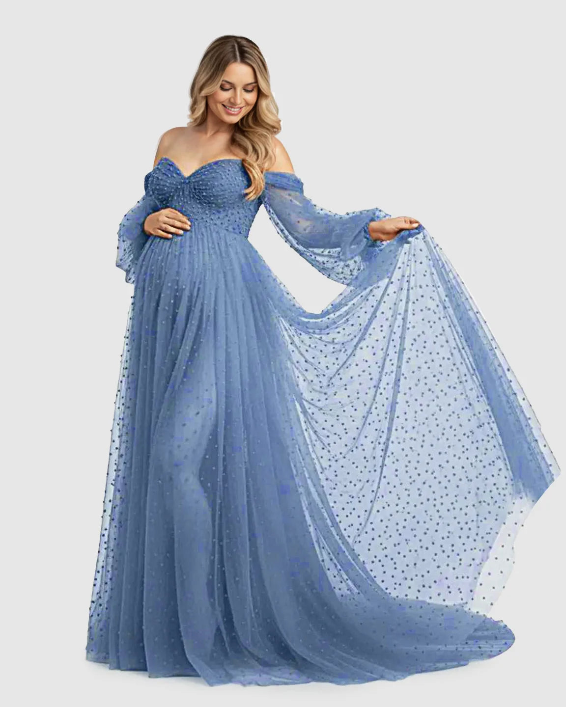 Off-Shoulder Tulle Train Maternity Gown