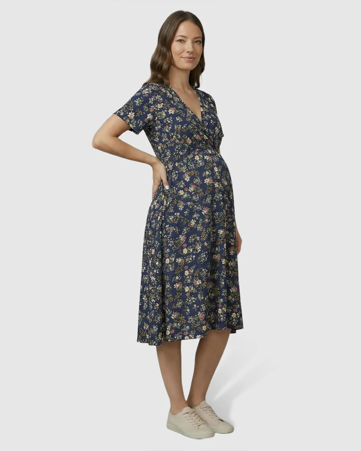 V-Neck Summer Maternity Midi Dress