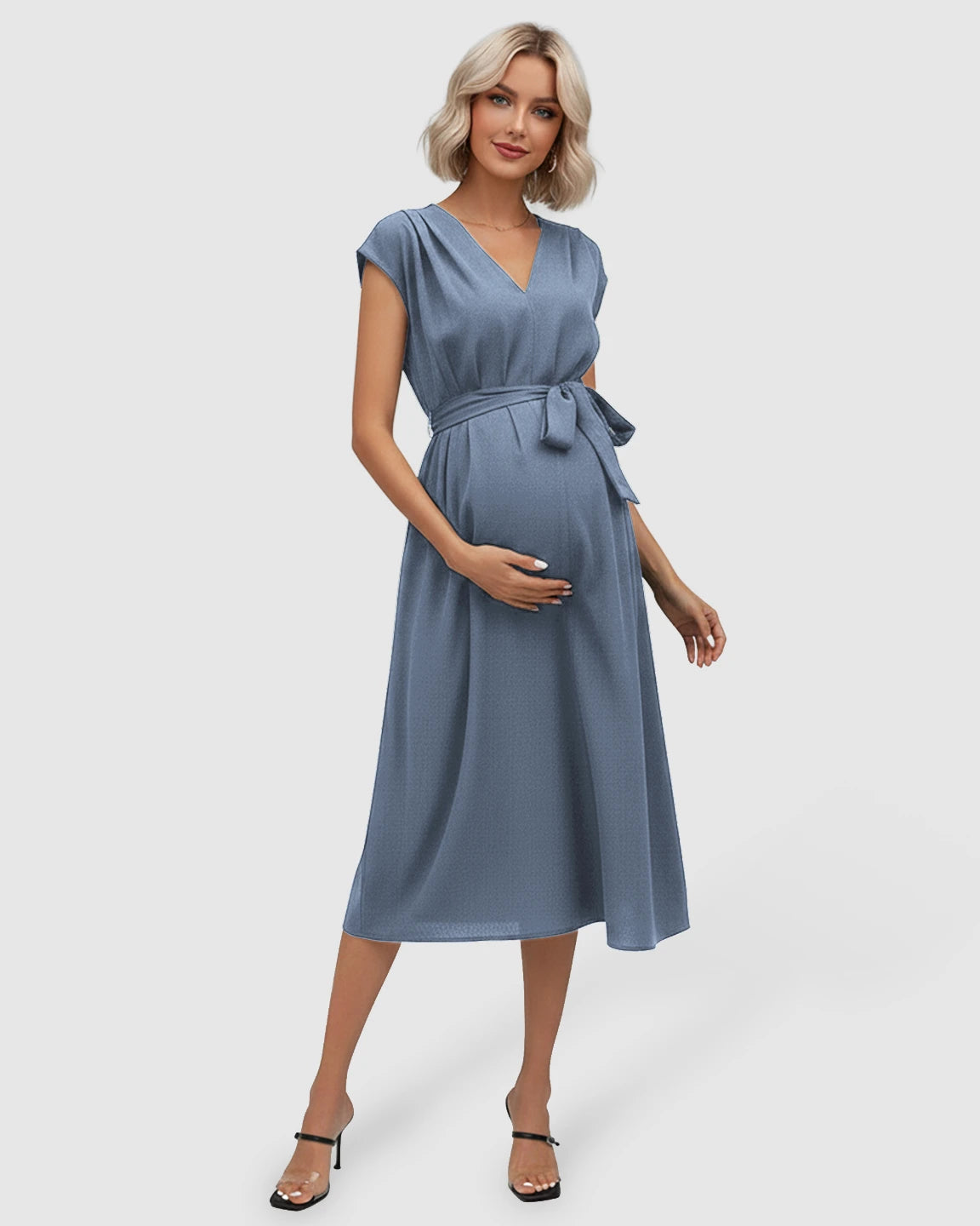 Tie-Waist V-Neck Maternity Midi Dress