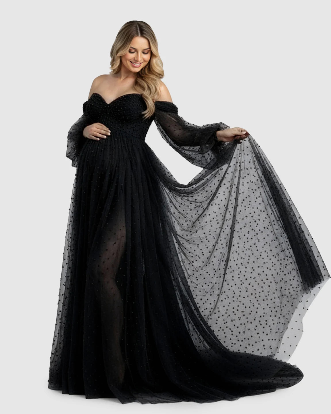 Off-Shoulder Tulle Train Maternity Gown