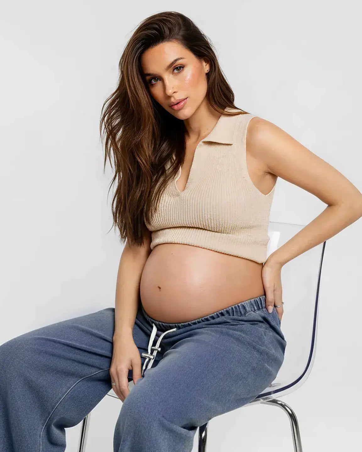 Baggy Wide-Leg Drawstring Maternity Jeans