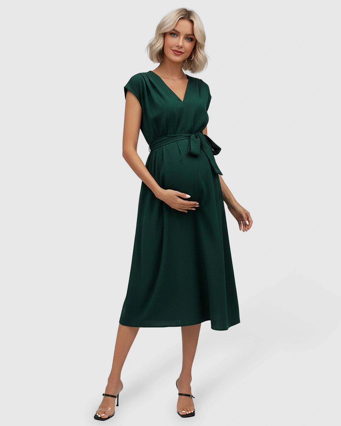 Tie-Waist V-Neck Maternity Midi Dress
