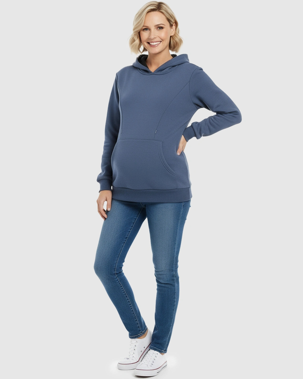 Long-sleeve Kangaroo Pocket Maternity Hoodie