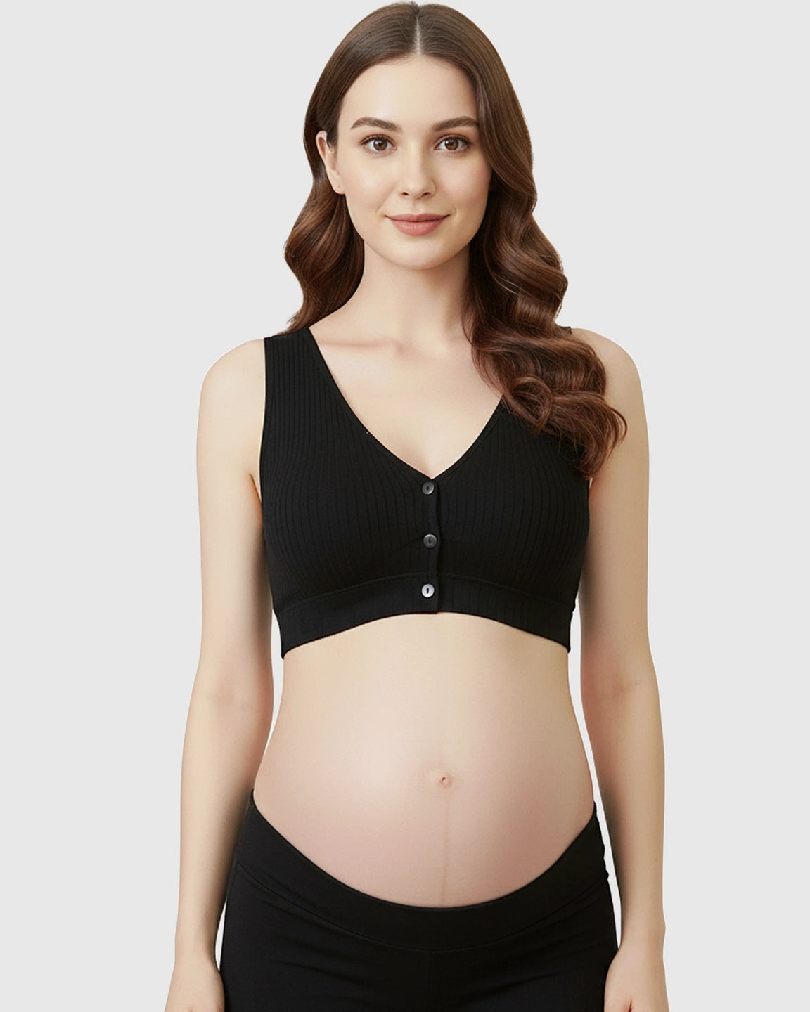 Front-Button Ribbed Wireless Nursing Bra