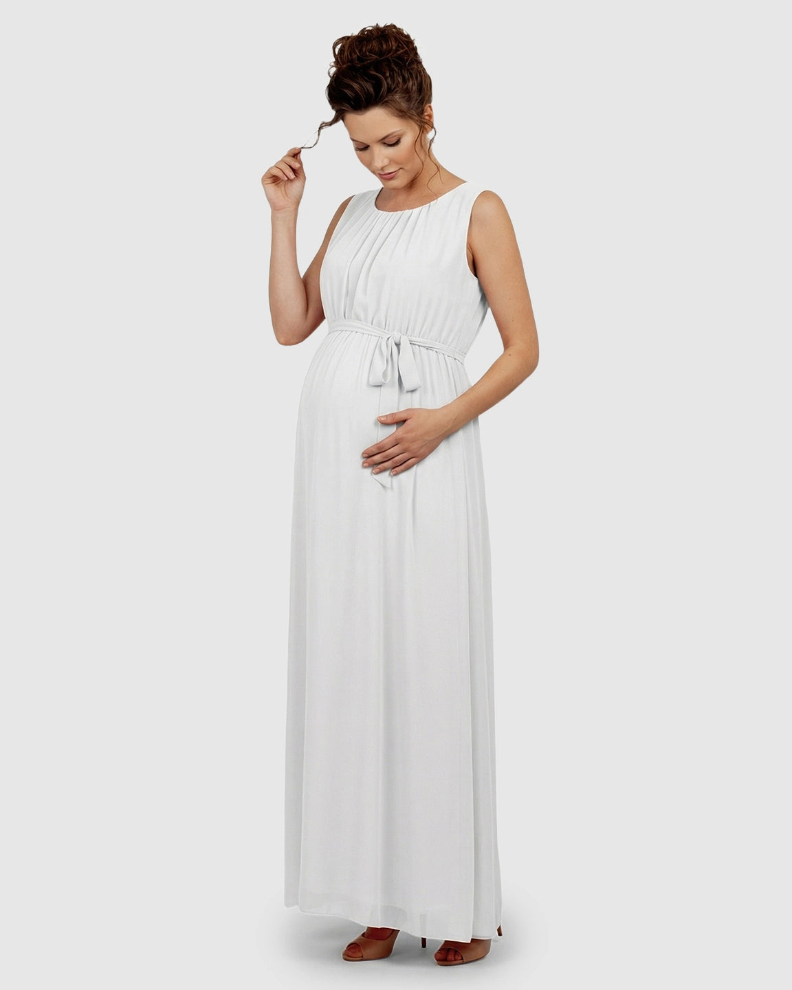 Gathered Bodice Elegant Maternity Maxi Dress