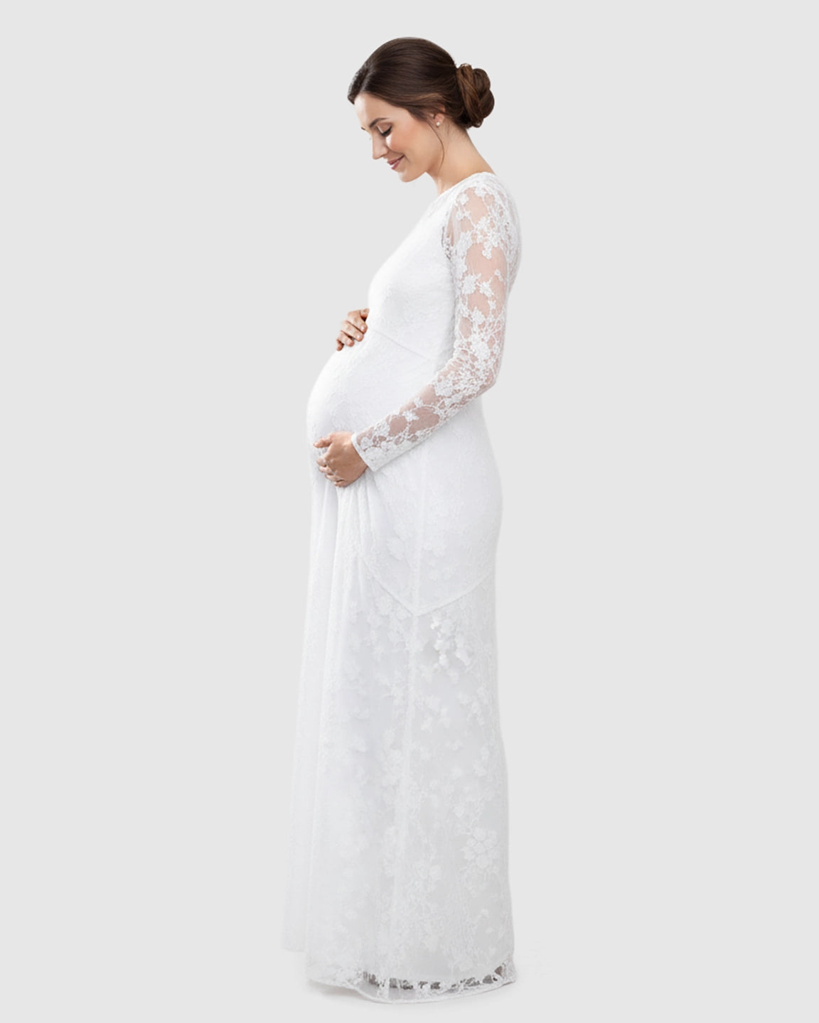 Detachable Mesh Lace V-Neck Maternity Maxi Dress