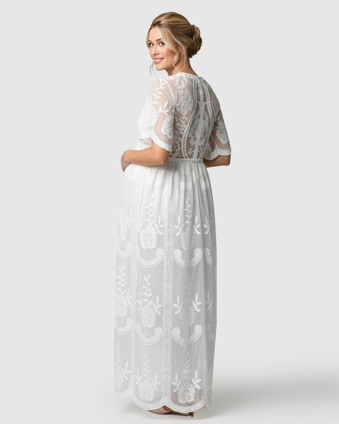 Sheer-Lace Romantic Maternity Maxi Dress