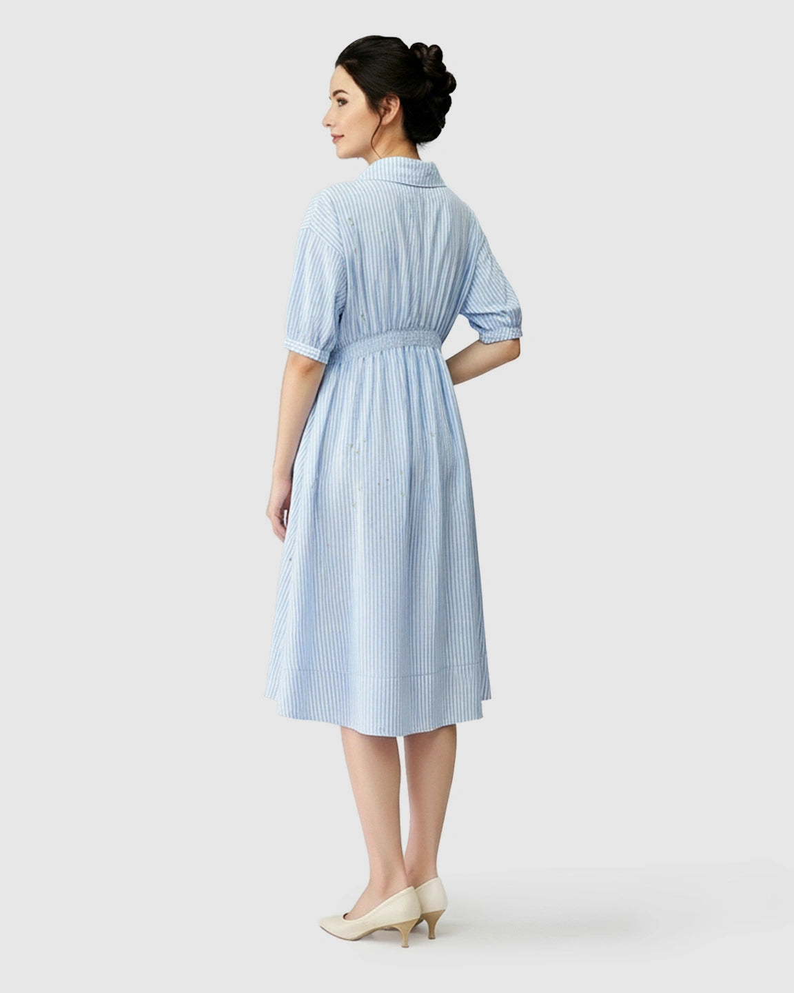 Gathered Waist Striped Shirt Maternity Dress