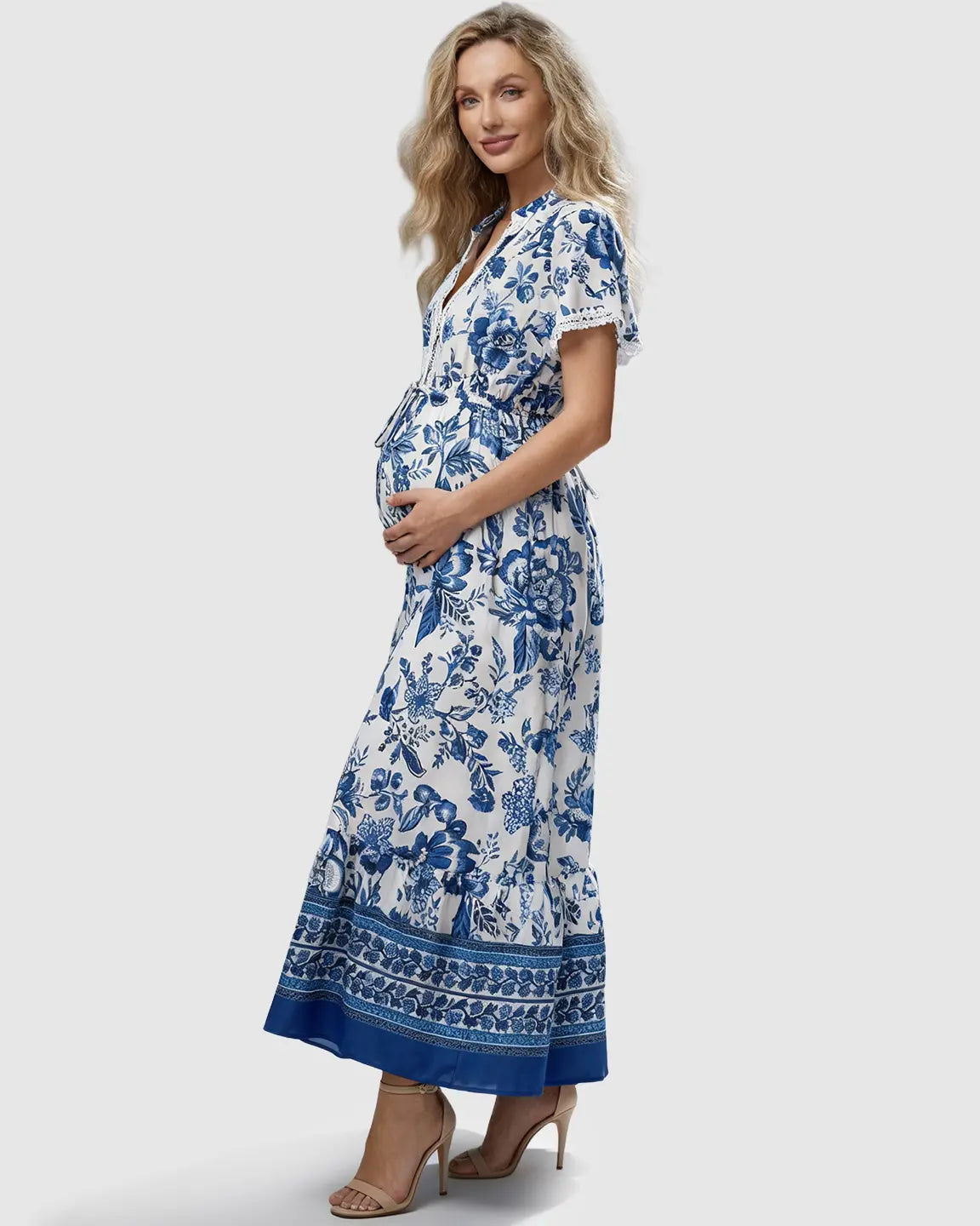 Ethnic Floral Print A-Line Maternity Maxi Dress