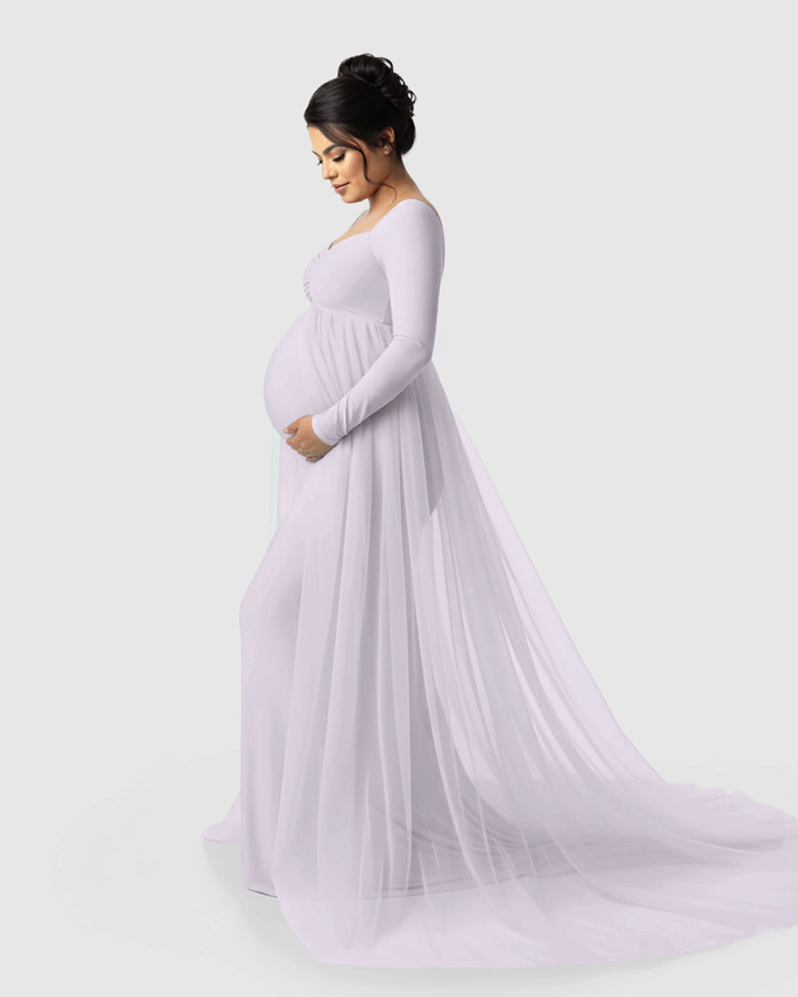Sheer Mesh Flowy Train Maternity Maxi Dress