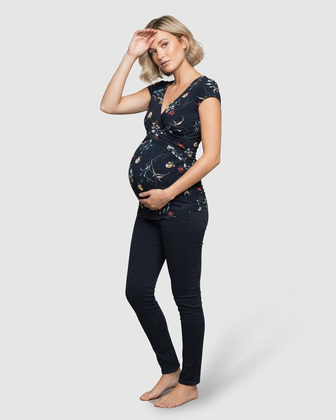 V-neck Floral Wrap Style Maternity & Nursing Top