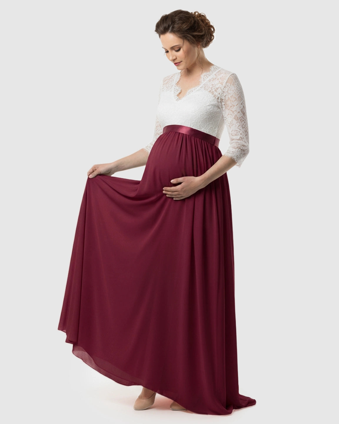 V-Back Bow Two-Tone Formal Maternity Gown