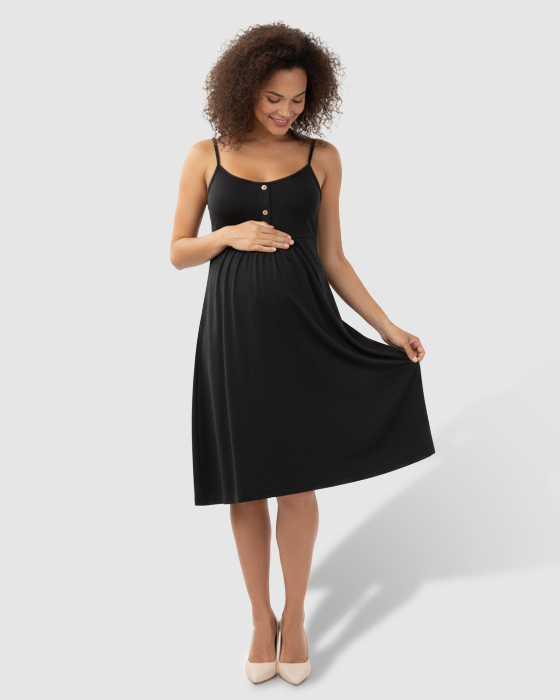 Thin-Strap A-Line Maternity Midi Dress