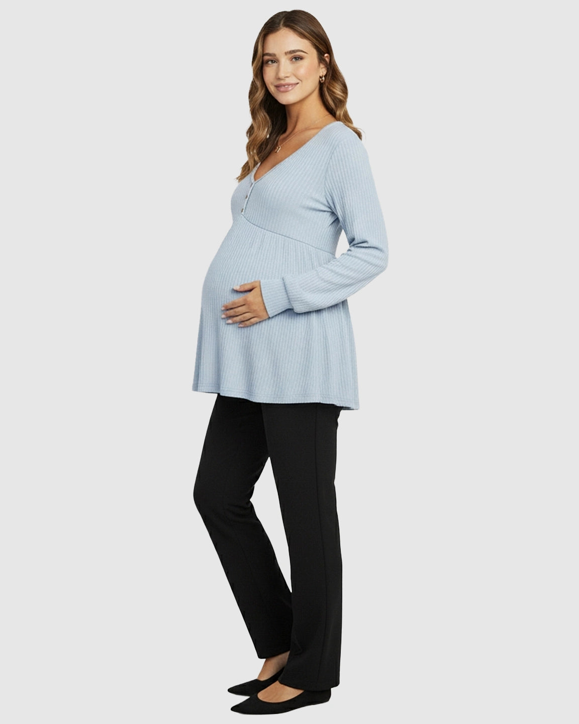 Ruffled V-Neck Ribbed Maternity Top
