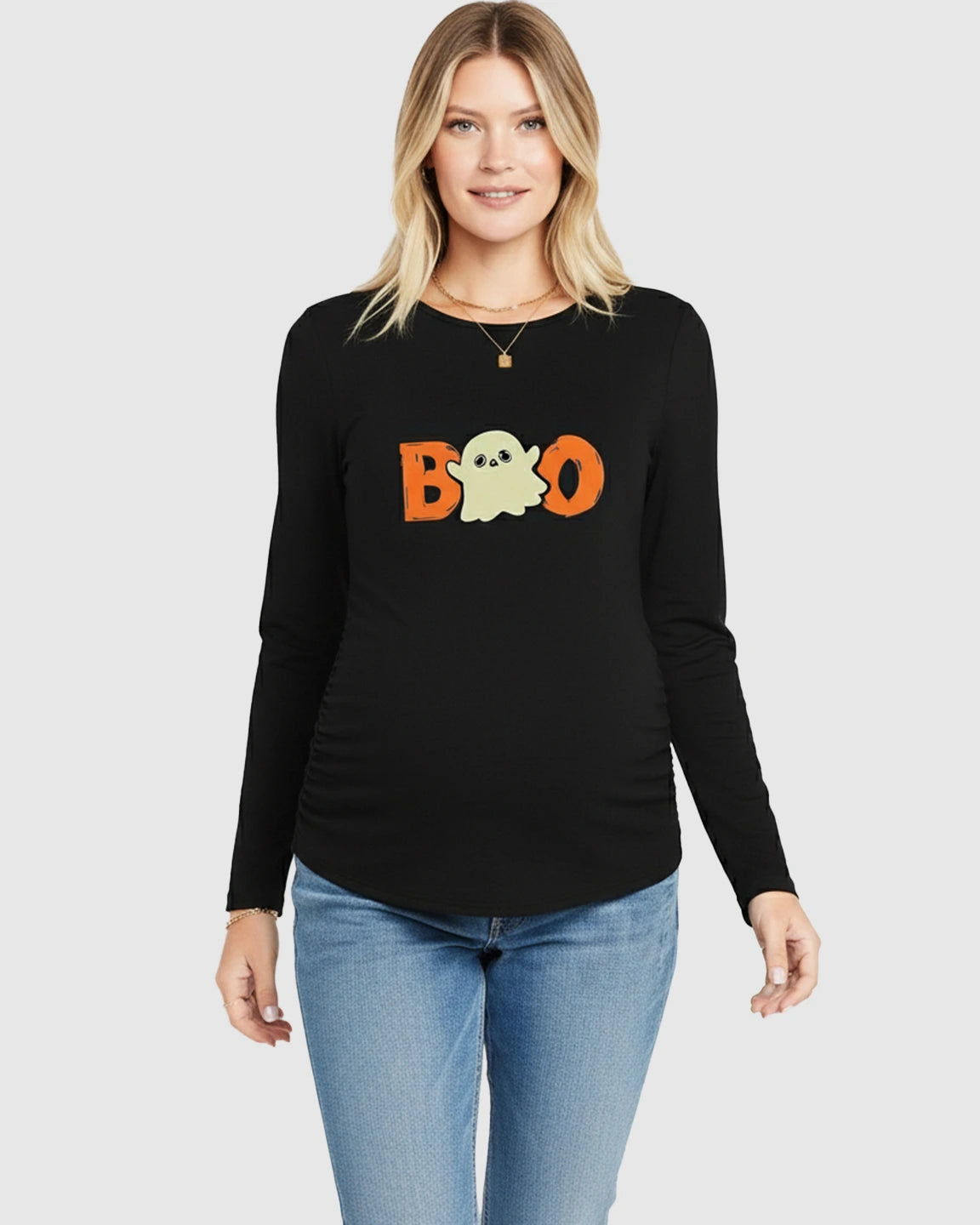 Side Ruched Fitted Long Sleeve Maternity Top