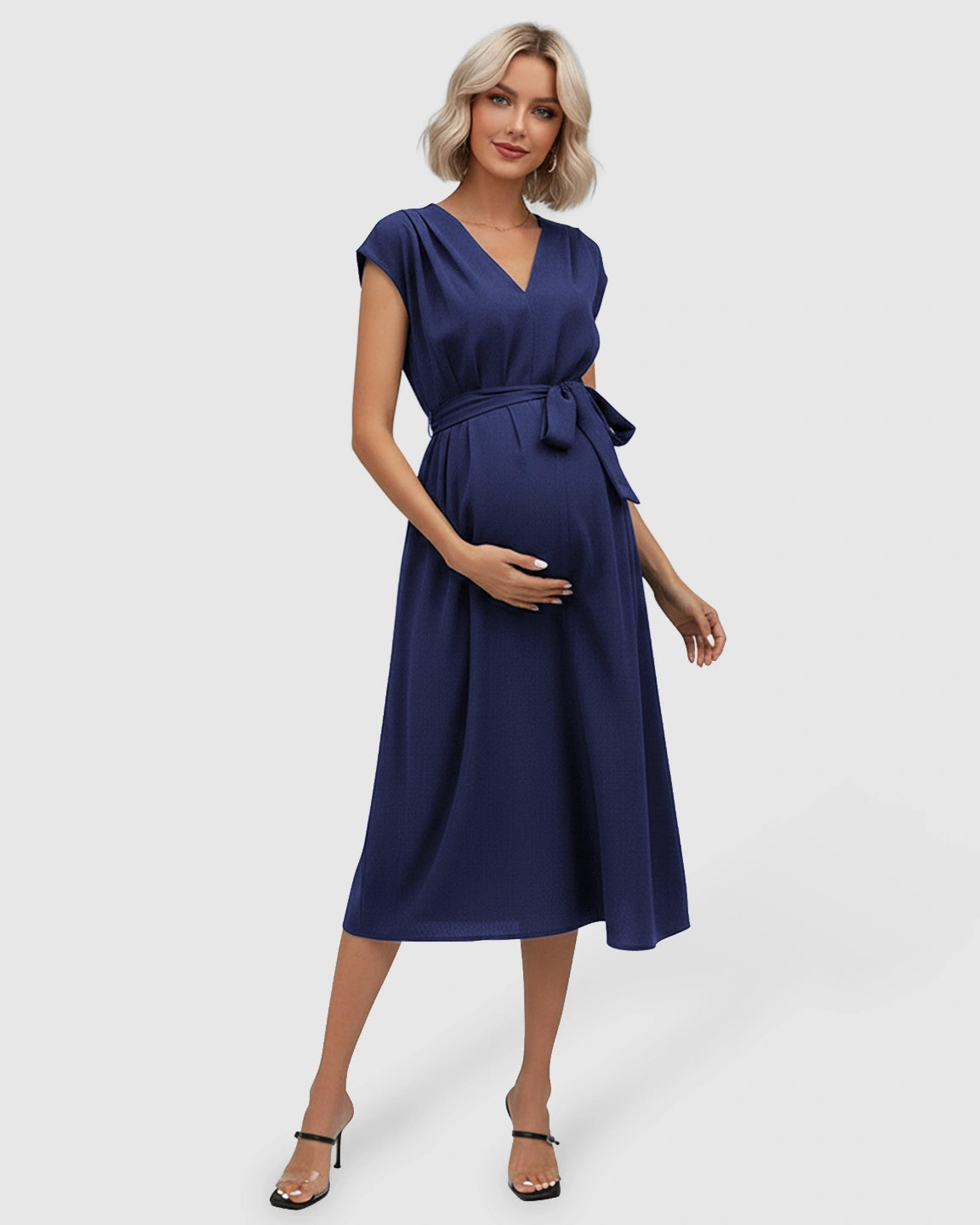 Tie-Waist V-Neck Maternity Midi Dress
