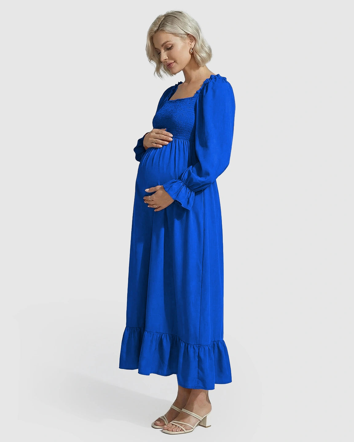 Ruffled Square-Neck Babydoll Maternity Maxi Dress