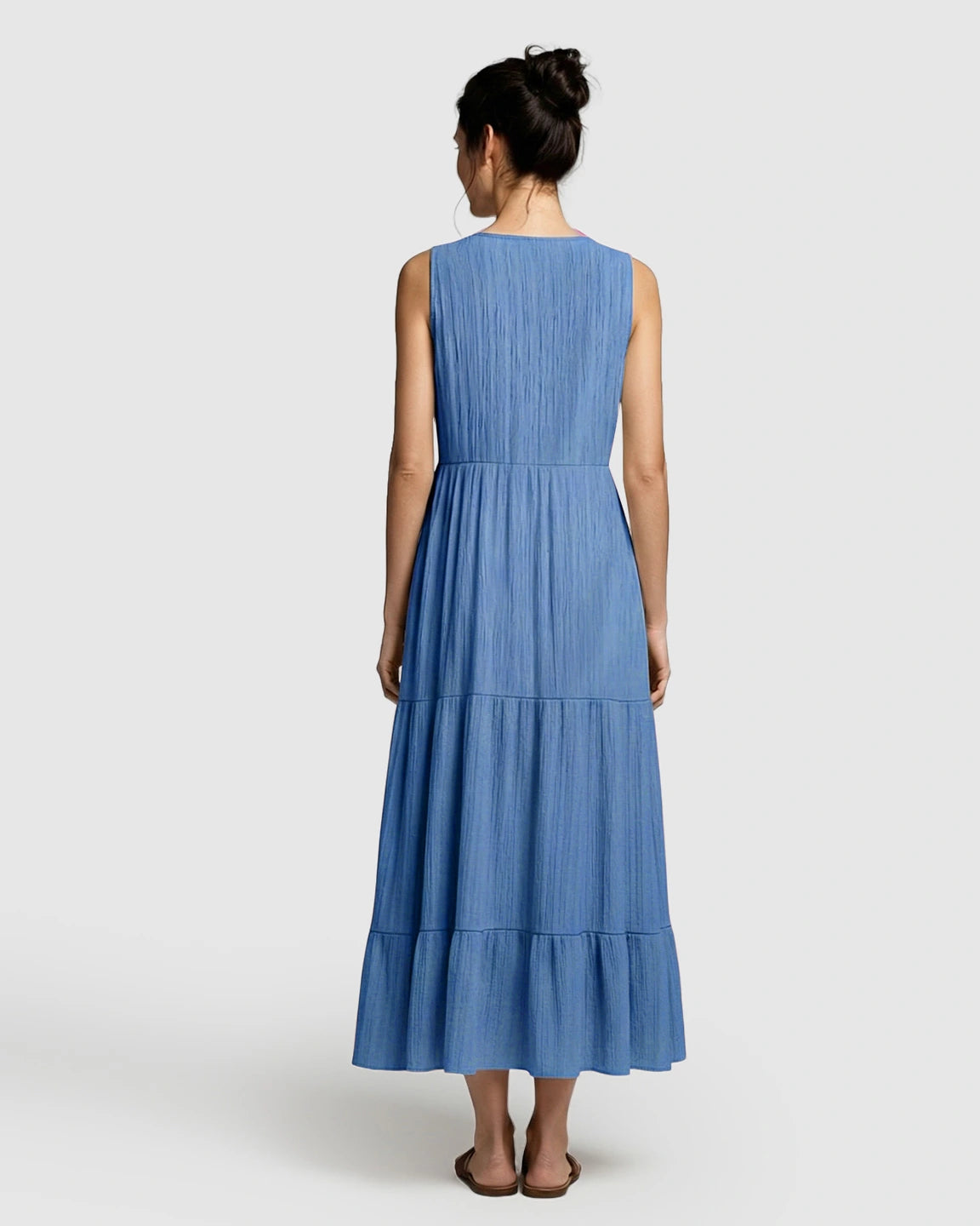 Button-Front Detail Tiered Maternity Midi Dress