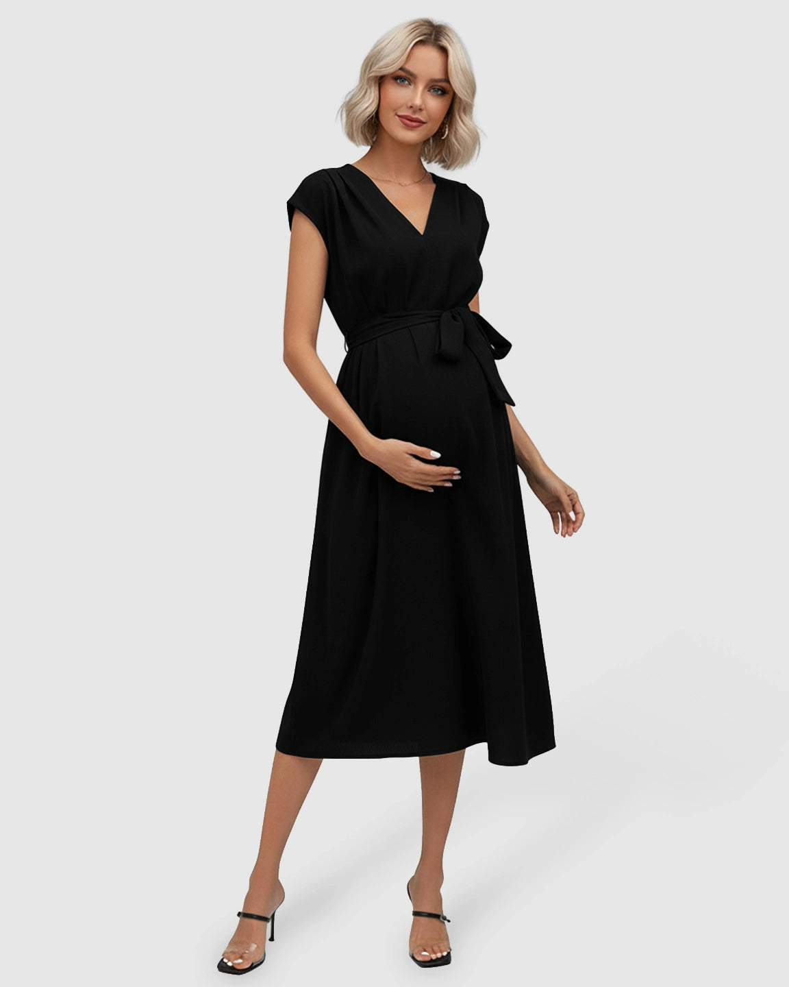 Tie-Waist V-Neck Maternity Midi Dress
