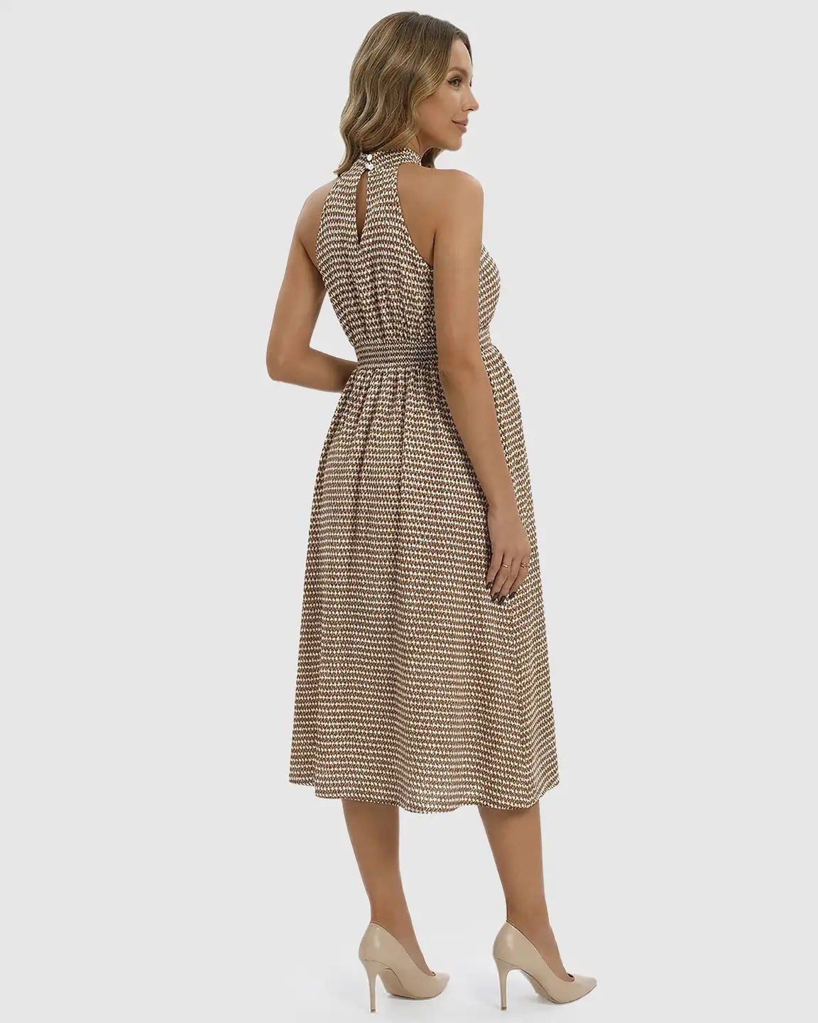 Halter Mock Neck Retro Maternity Midi Dress