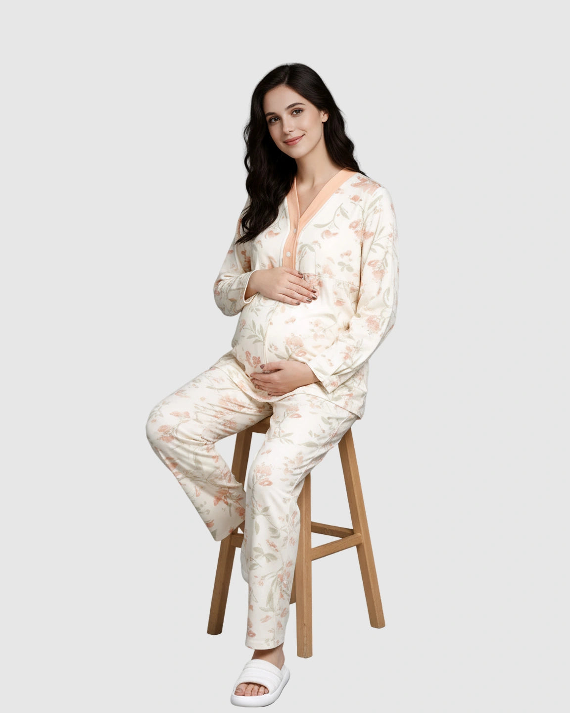 Button Front Padded  Maternity Sleepwear Set