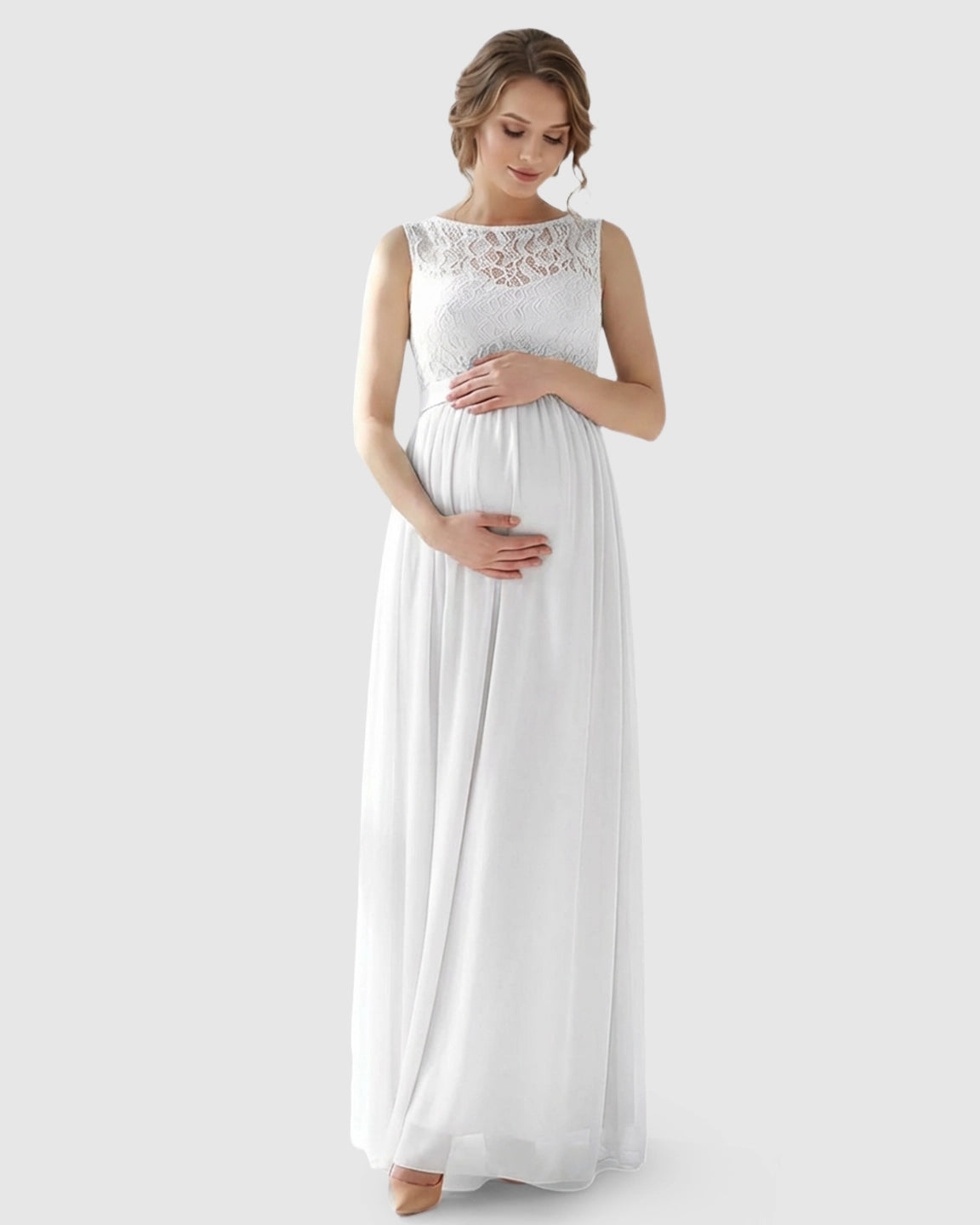 Lace Bodice Elegant Maternity Maxi Dress