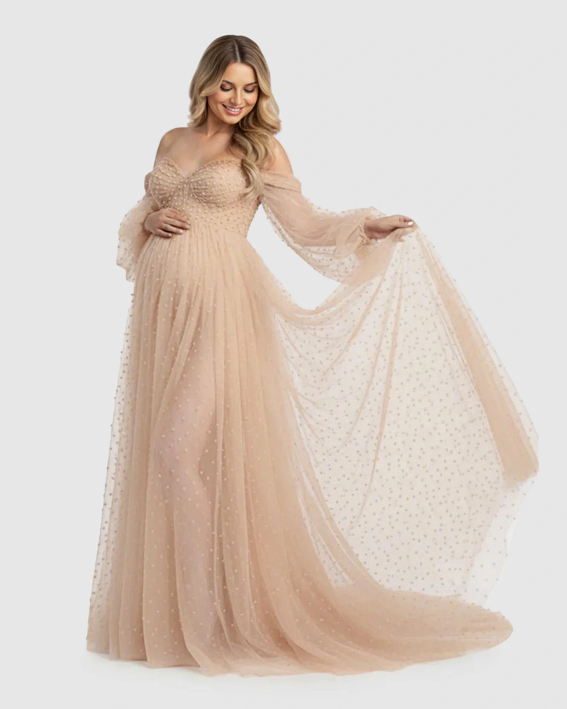 Off-Shoulder Tulle Train Maternity Gown