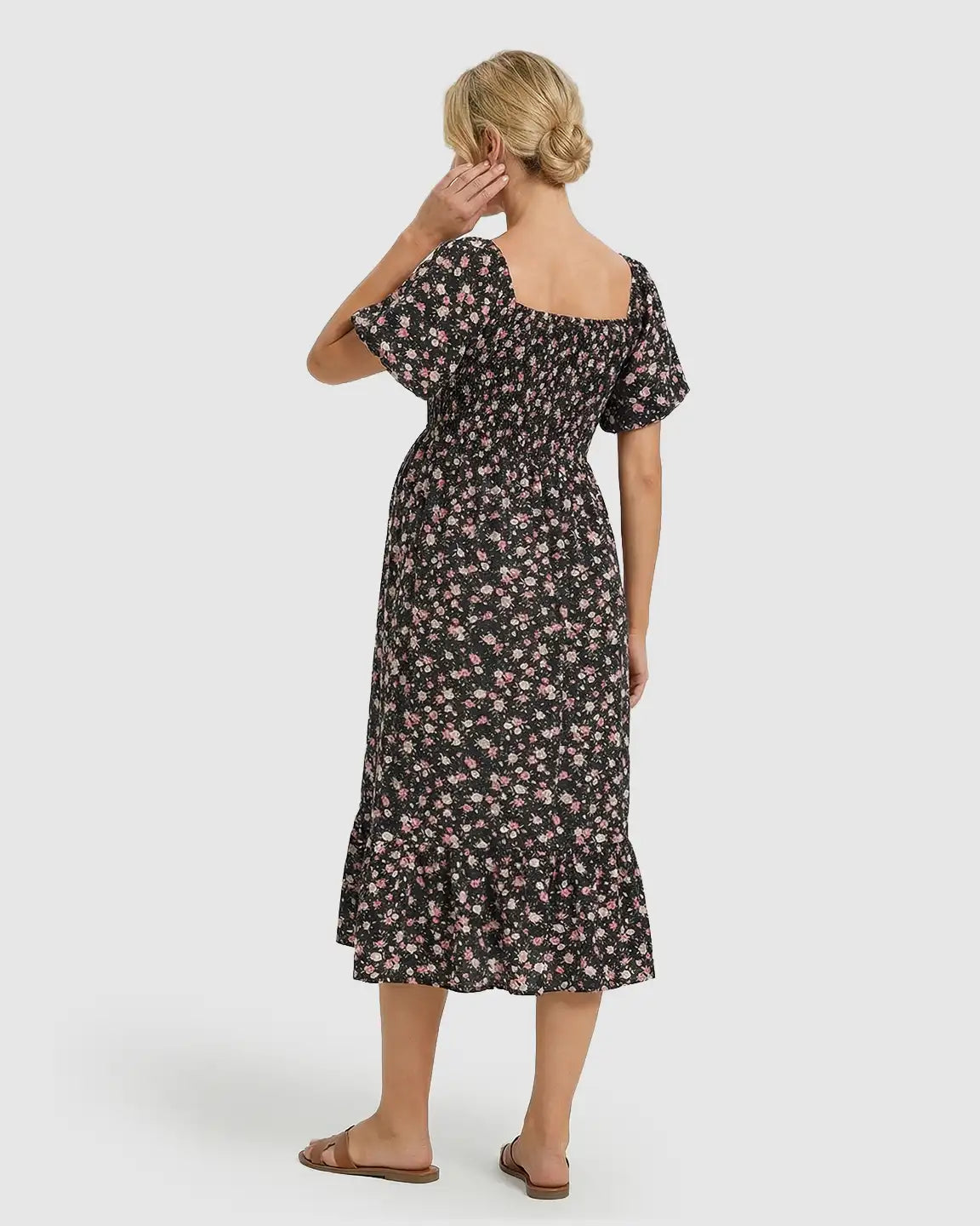 Floral Print Flowy Skirt Maternity Midi Dress