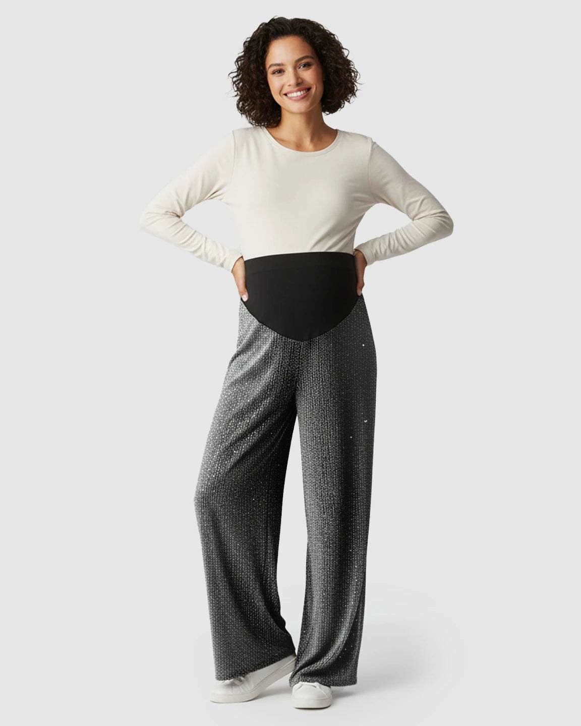 High Waist Rhinestone Embellished Wide Leg Maternity Pants