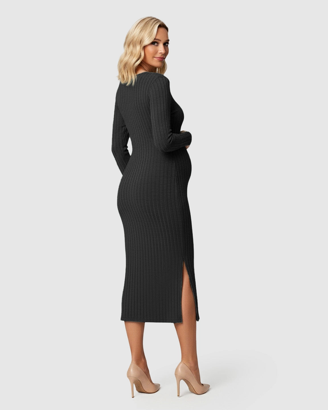 Ribbed Knit Casual Maternity Midi Dress