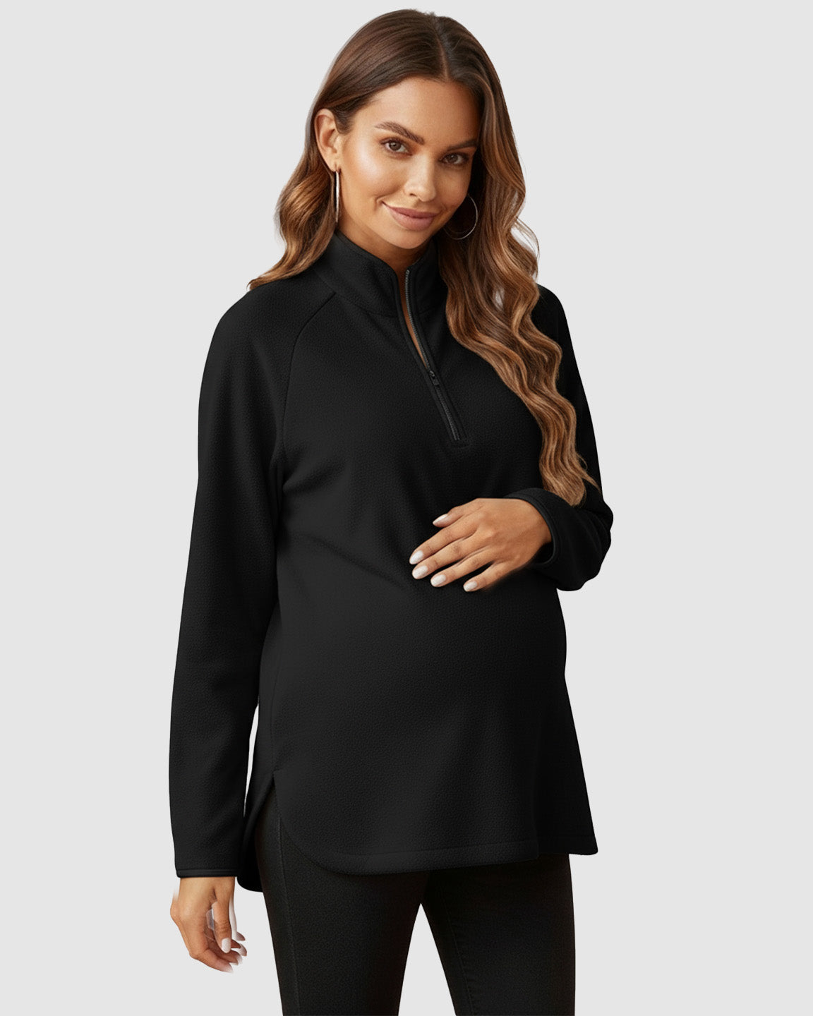 Half-Zip Long Sleeve Maternity Top