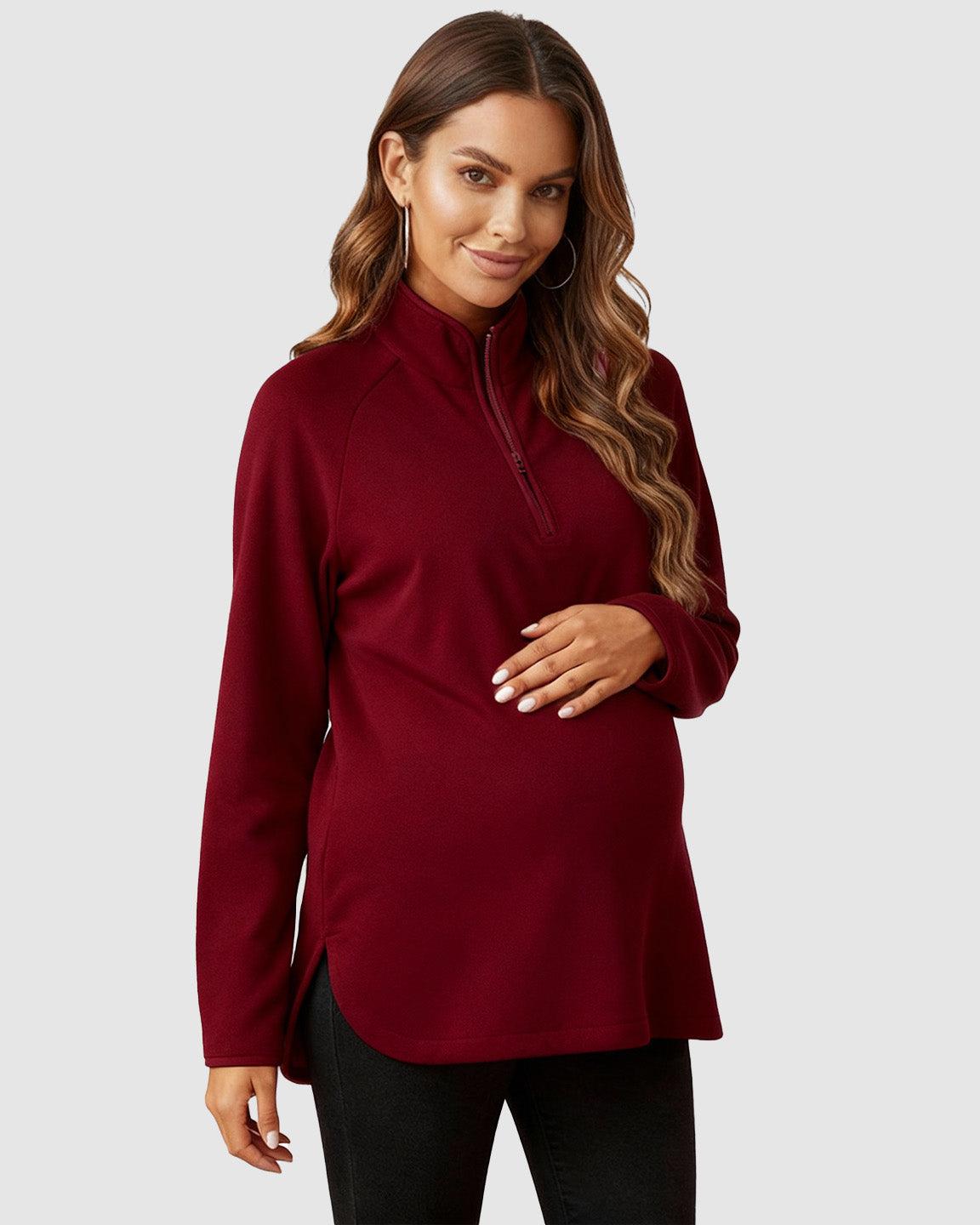 Half-Zip Long Sleeve Maternity Top