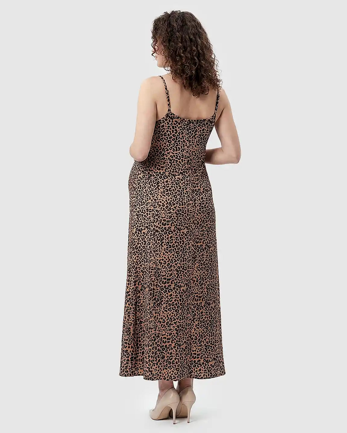 Sling V-Neck Leopard Print Maternity Midi Dress