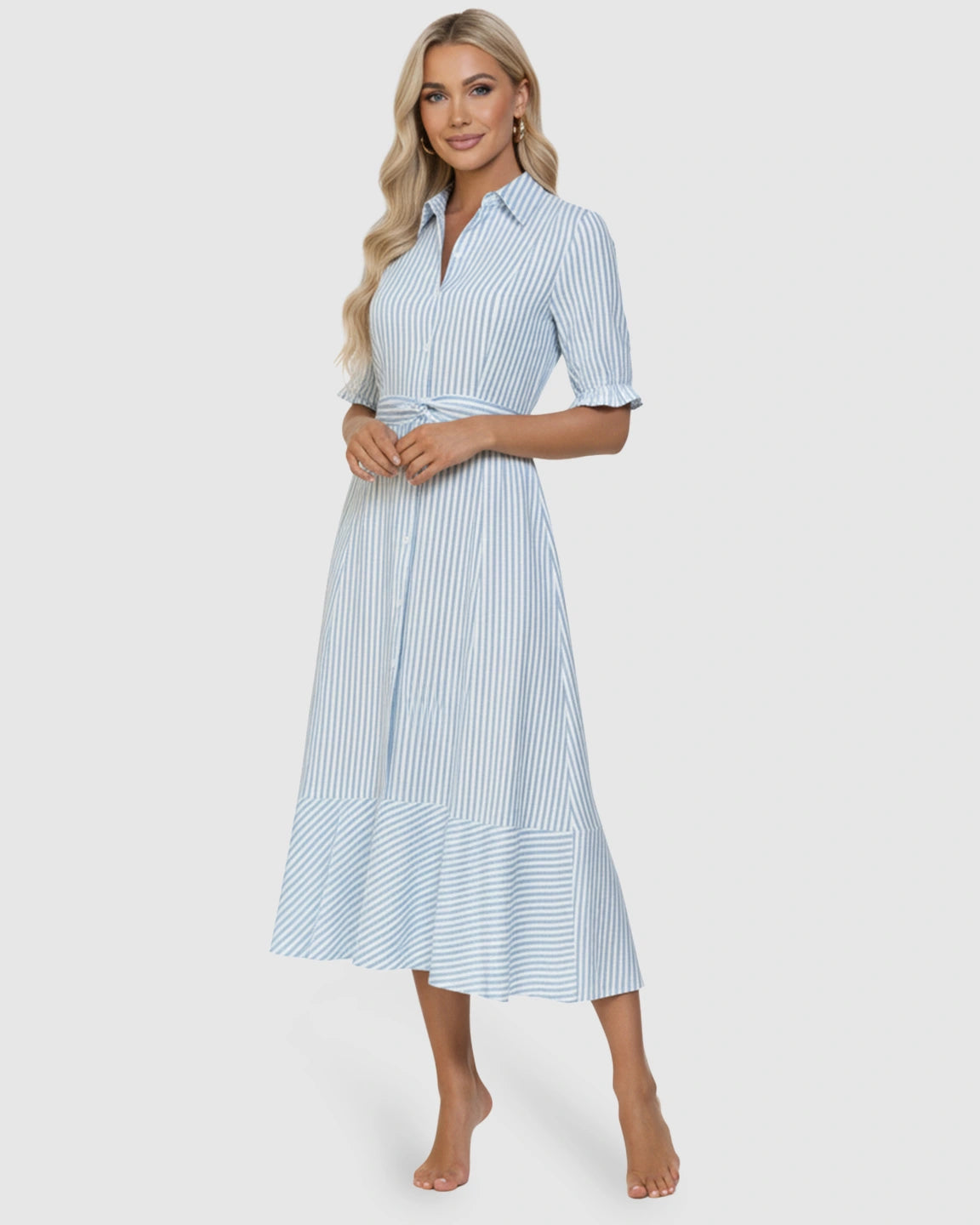 Lapel Puff-Sleeve A-line Maternity Dress