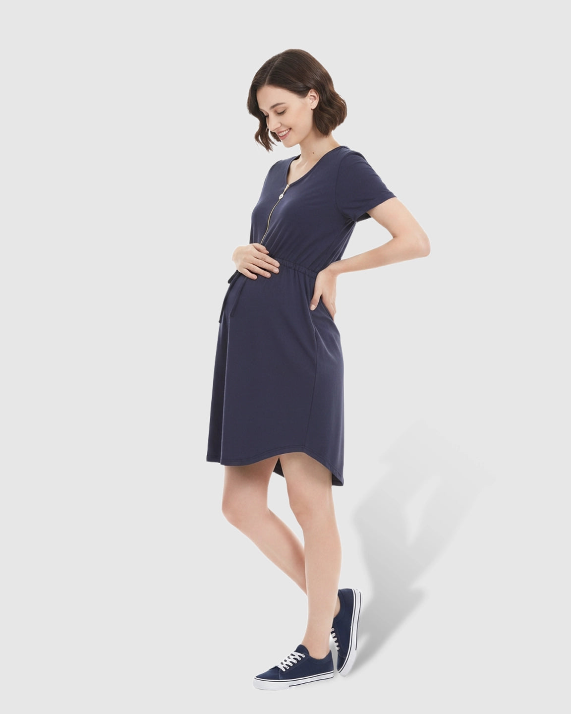 Scoop Neck Short Sleeve Maternity & Nursing Dress