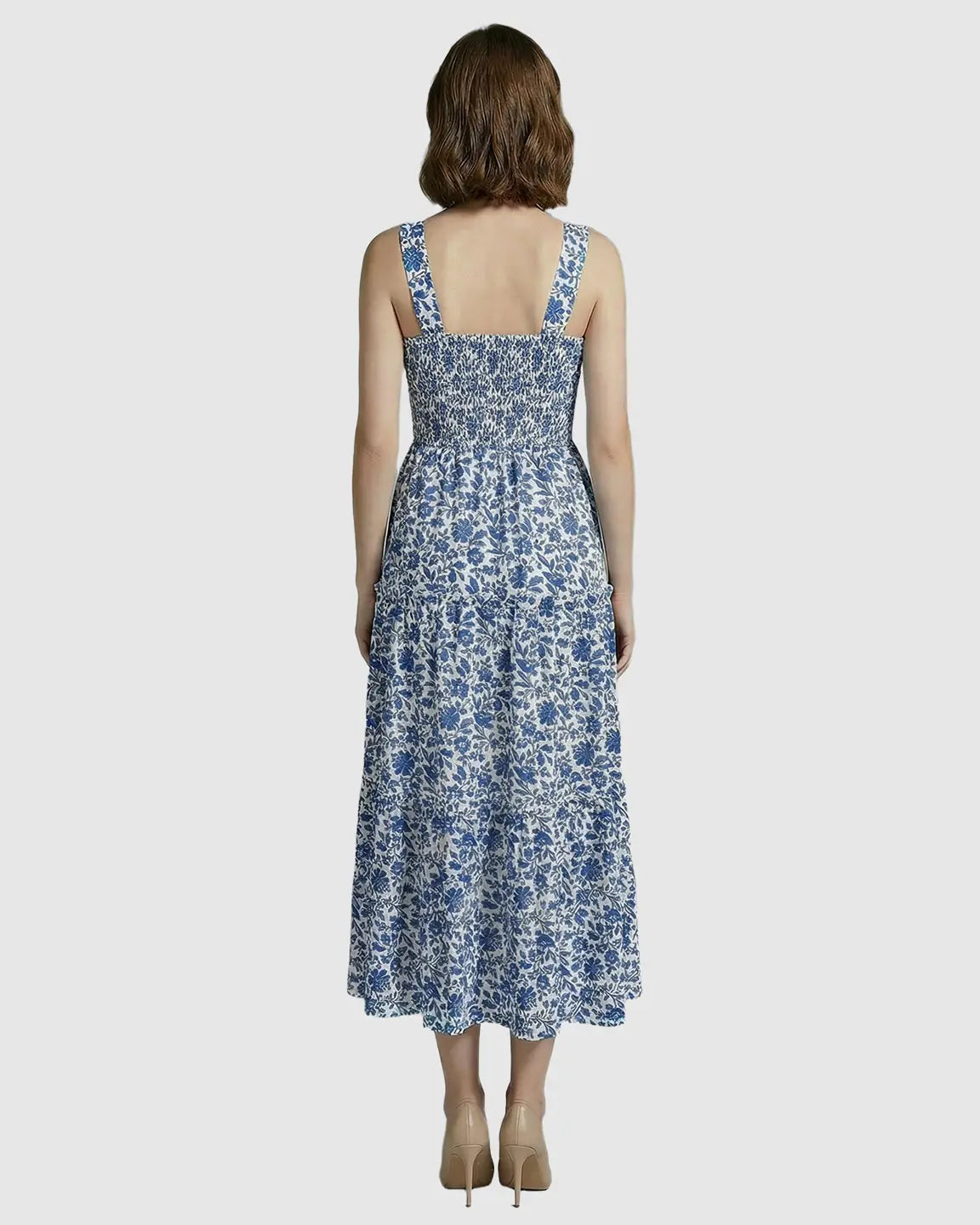 Smocked Floral A-Line Maternity Midi Dress
