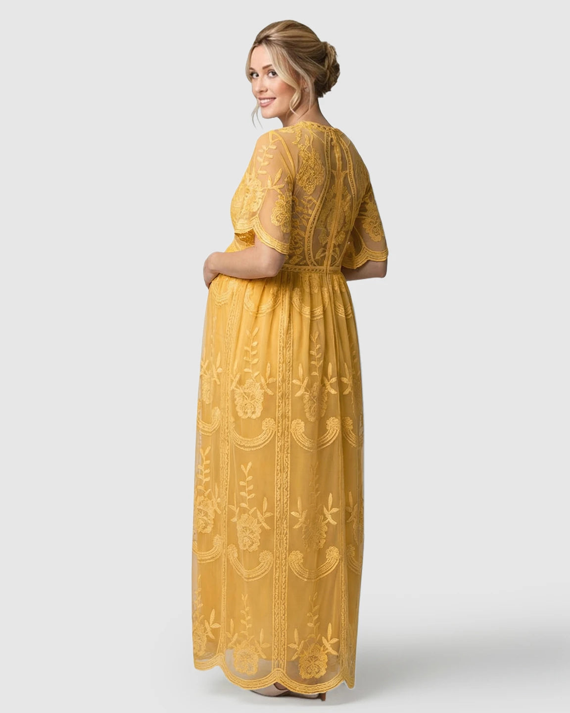 Sheer-Lace Romantic Maternity Maxi Dress