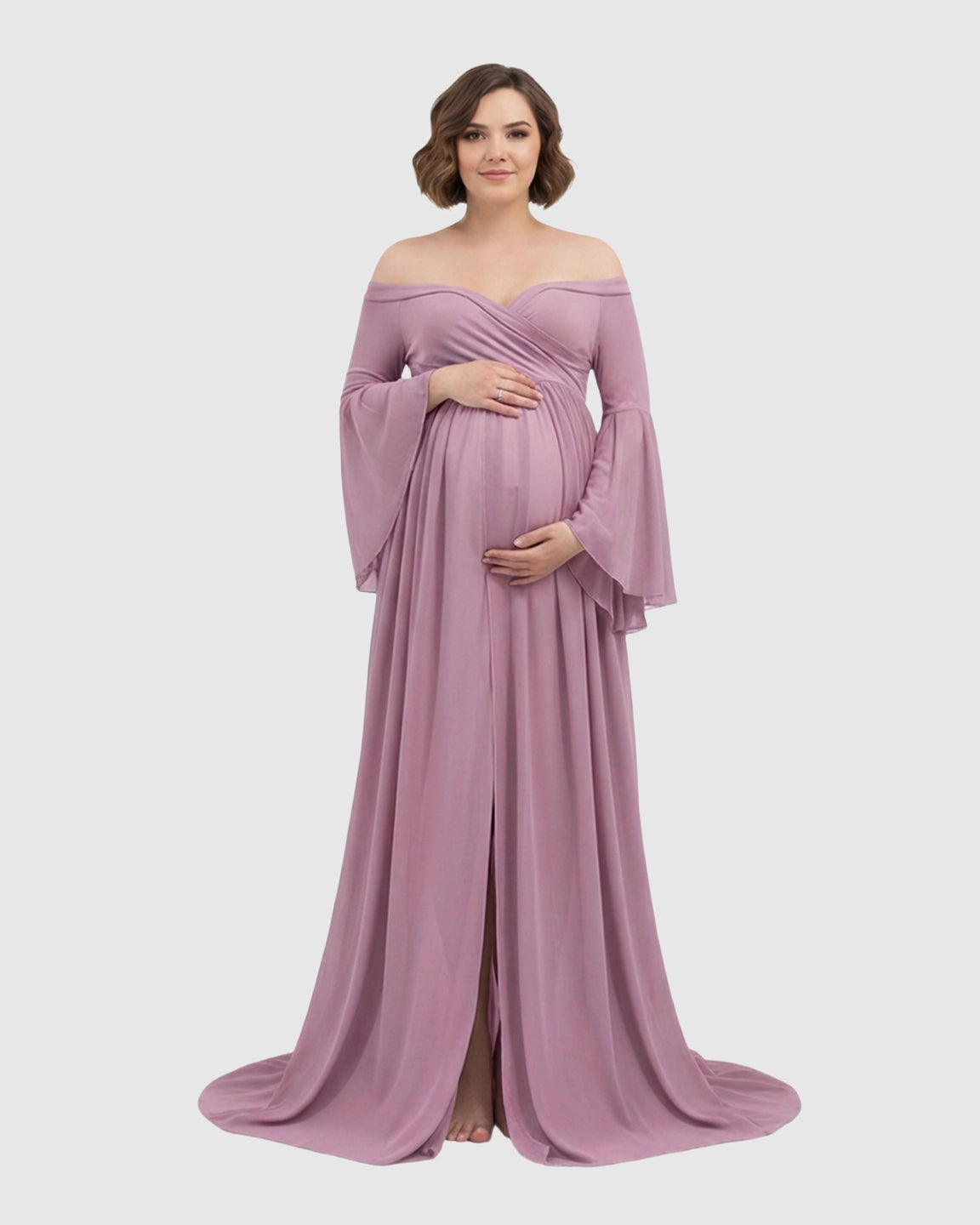 Bell Sleeves Super Long Train Maternity Photoshoot Gown