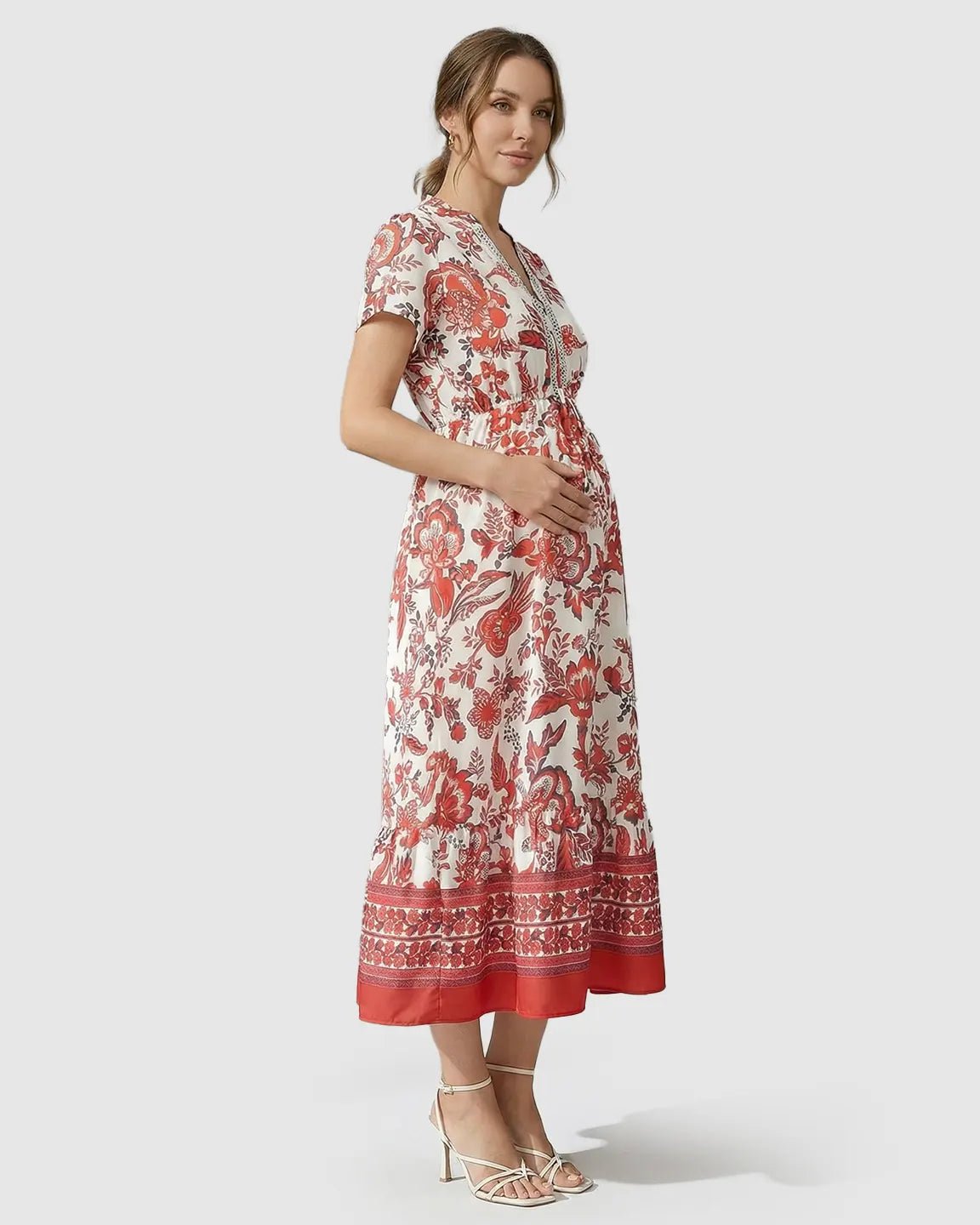 Retro Floral Print Boho Maternity Dress