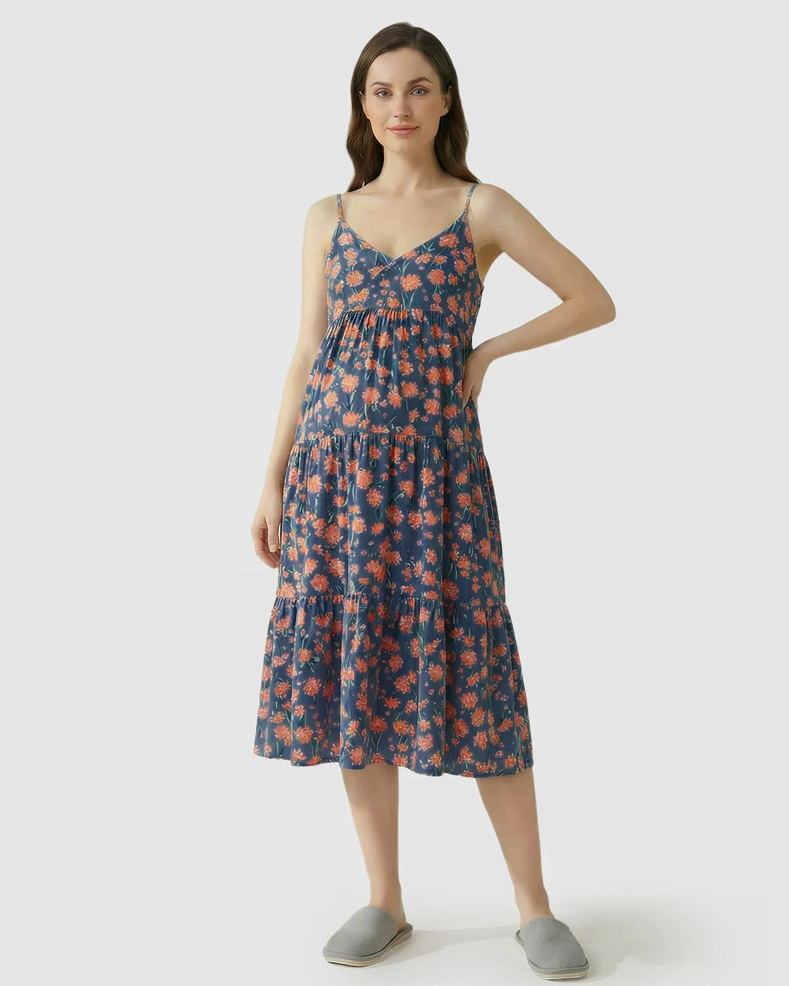 V-neck Ruffled Skirt Maternity Nightdress