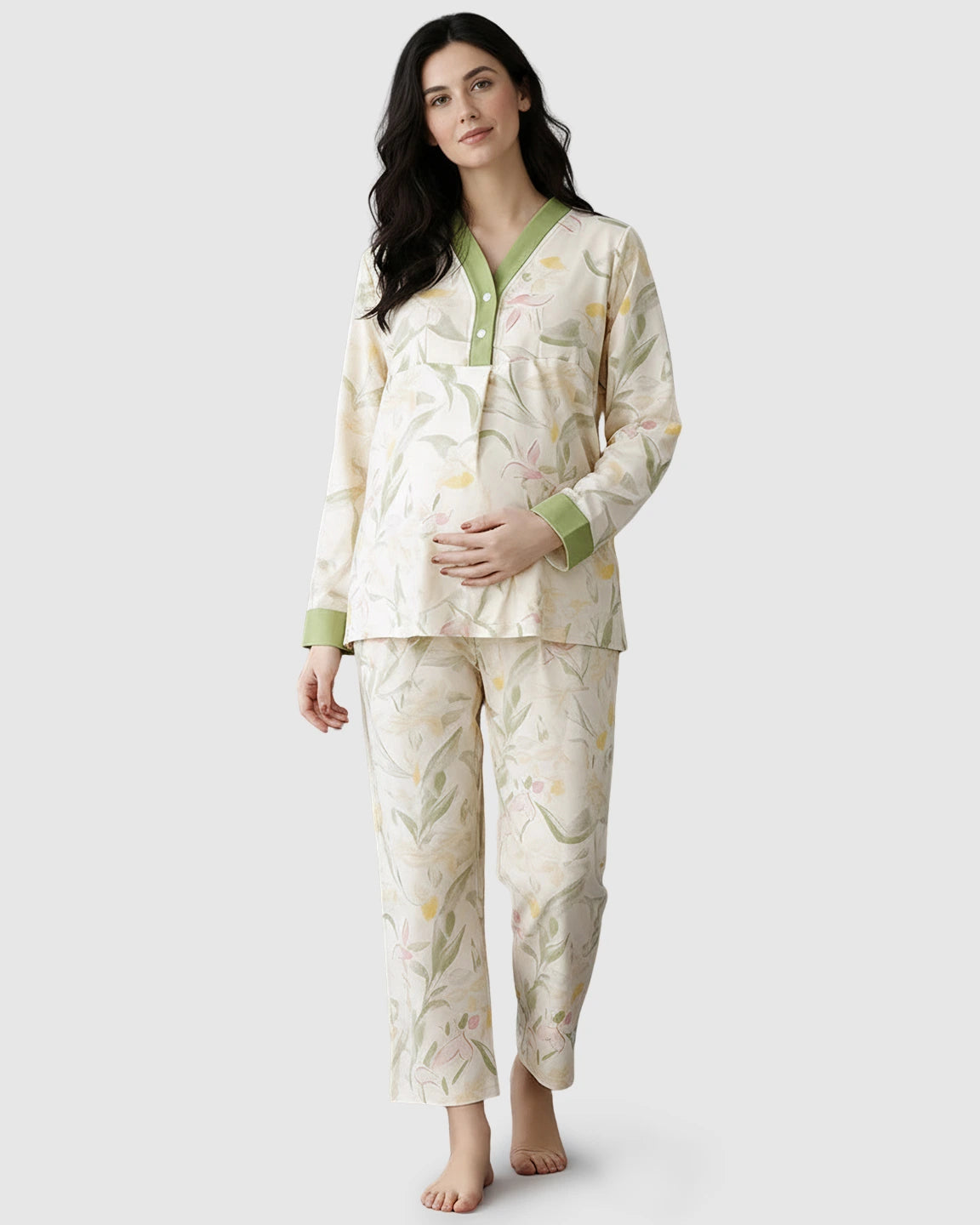 Built-In Chest Pad Floral Maternity Nursing Lounge Set