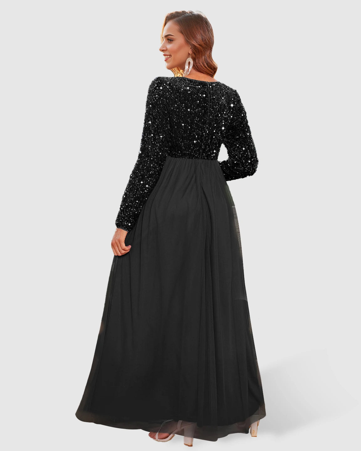 Sequin Long-Sleeve Empire Waist Maternity Maxi Dress