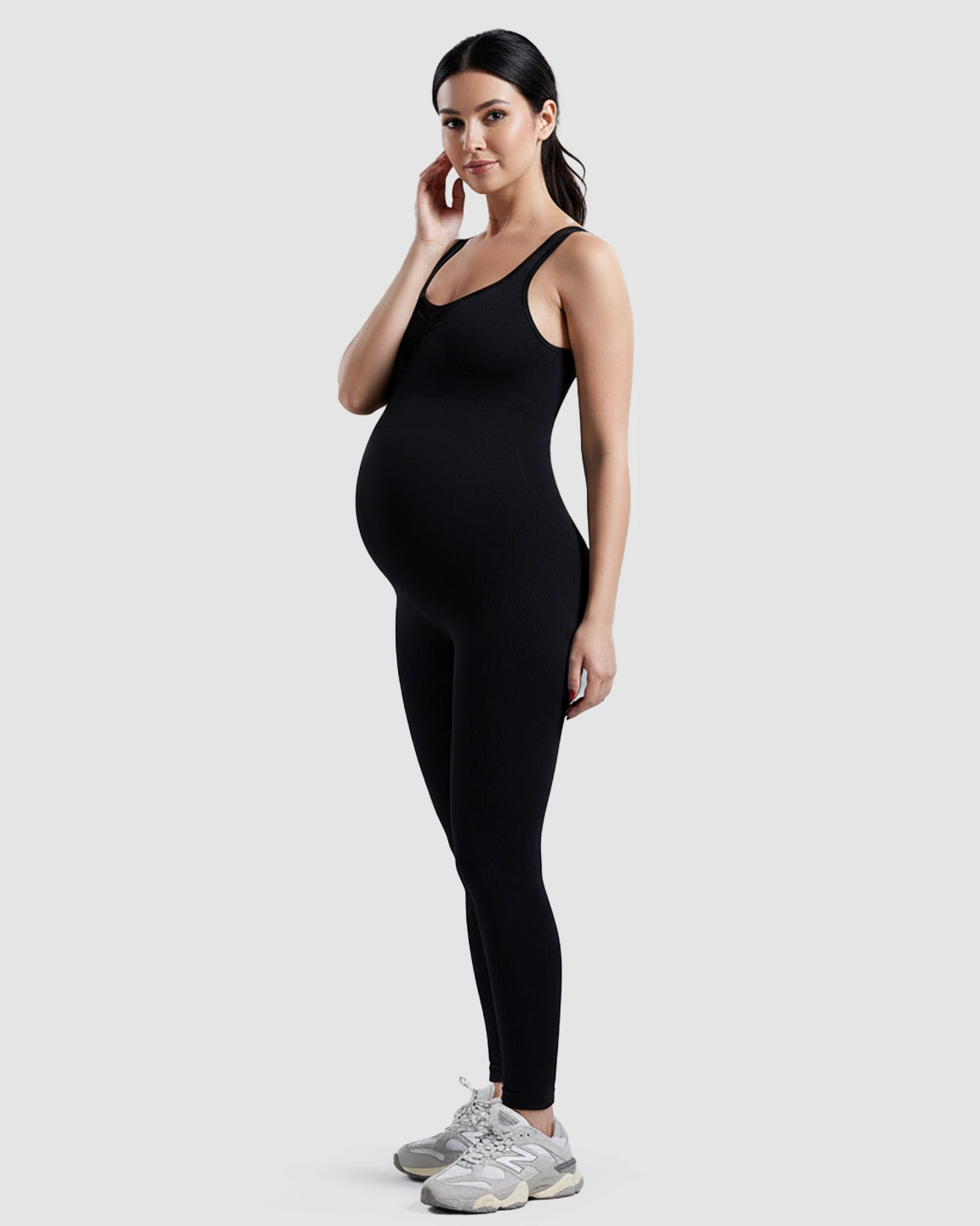 High-Waisted Stretch One-Piece Maternity Bodysuit