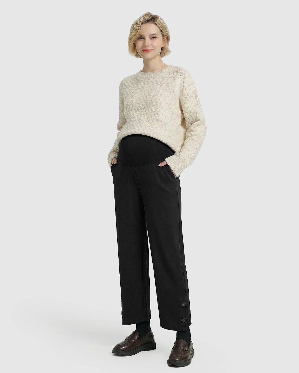 Button Detail Cropped Maternity Trousers