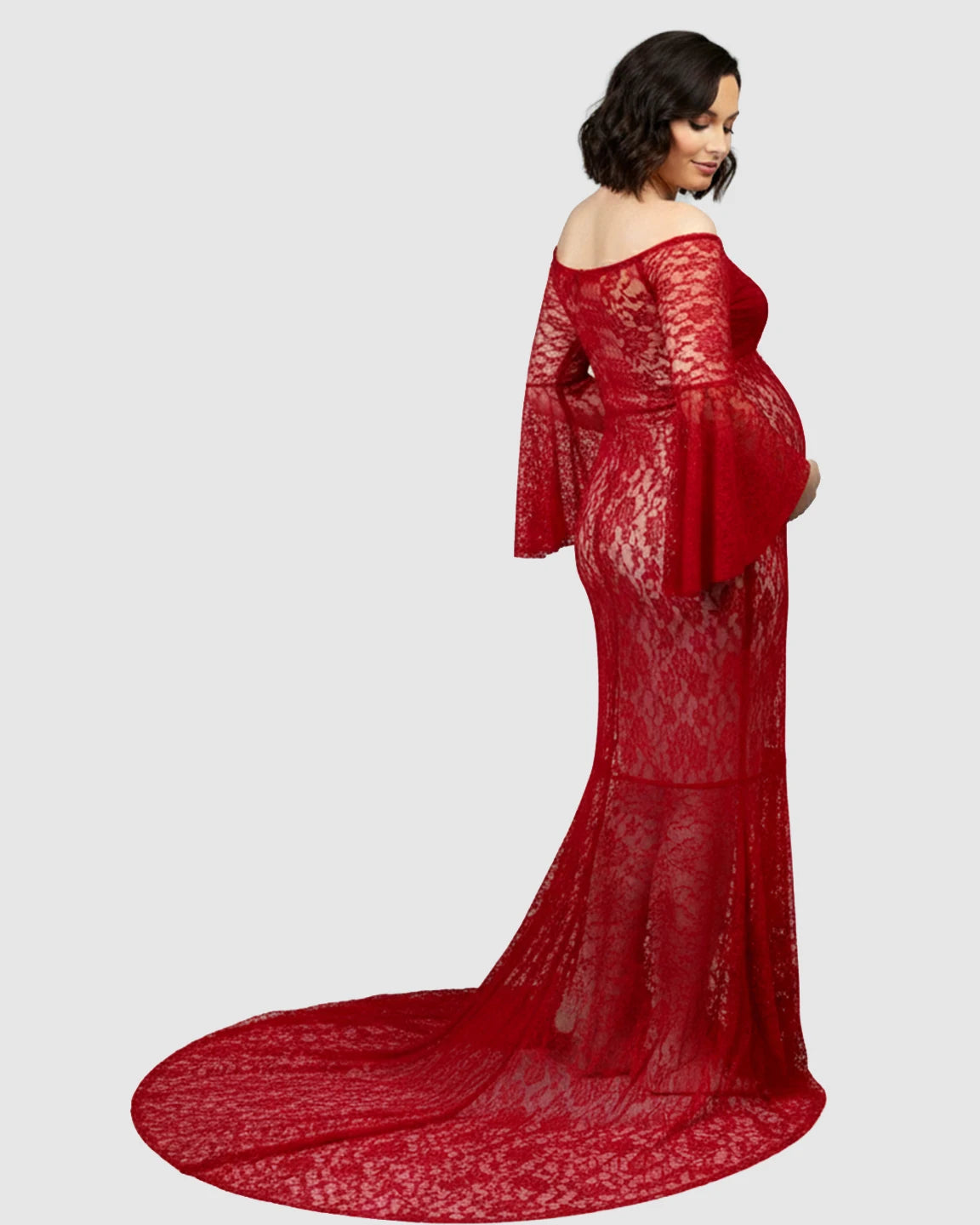 Bell Lace Sleeve Trailing Maternity Gown
